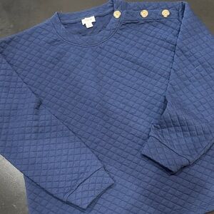 J. Crew Navy Quilted Crewneck Sweatshirt with Shoulder Buttons